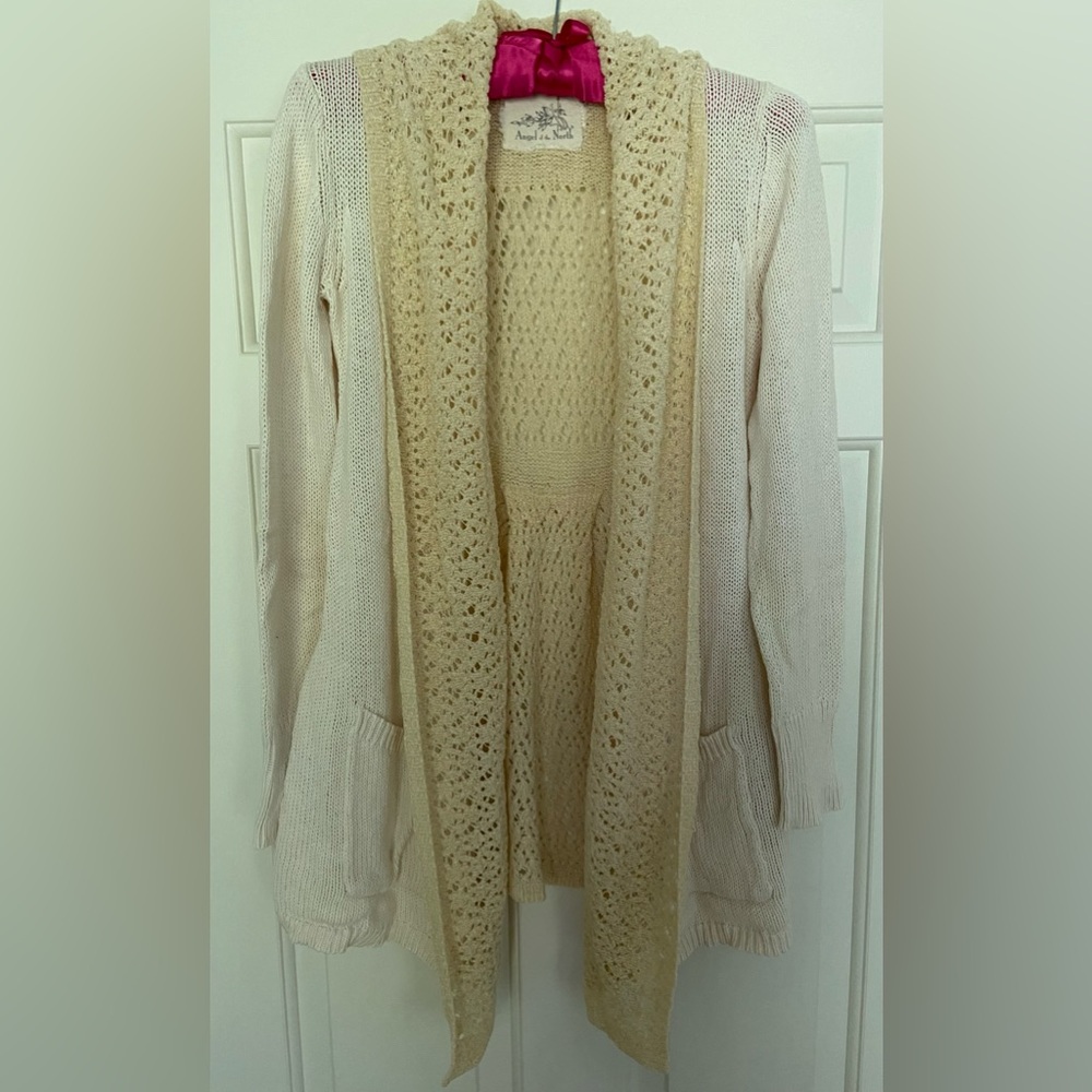 ANTHROPOLOGIE Angel of the North Cream Colored Open Knit Cardigan
